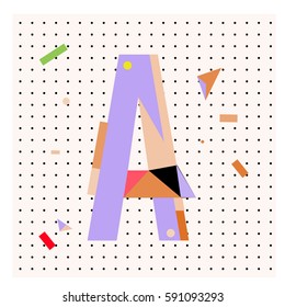 Vector Letter A Memphis style geometrical color outline latin font. Graphical decorative type