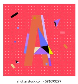 Vector Letter A Memphis style geometrical color outline latin font. Graphical decorative type