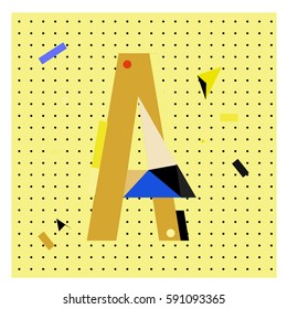 Vector Letter A Memphis style geometrical color outline latin font. Graphical decorative type