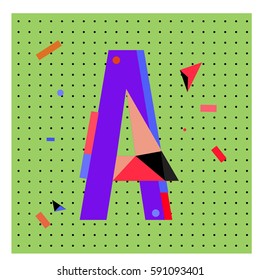 Vector Letter A Memphis style geometrical color outline latin font. Graphical decorative type