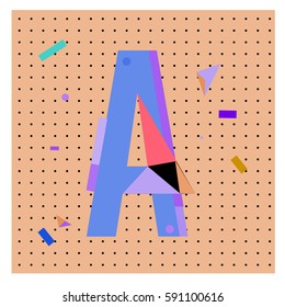 Vector Letter A Memphis style geometrical color outline latin font. Graphical decorative type