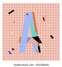 Vector Letter A Memphis style geometrical color outline latin font. Graphical decorative type