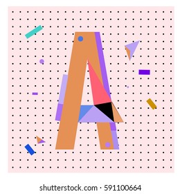 Vector Letter A Memphis style geometrical color outline latin font. Graphical decorative type