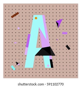 Vector Letter A Memphis style geometrical color outline latin font. Graphical decorative type