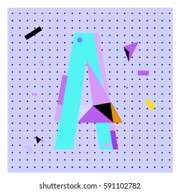 Vector Letter A Memphis style geometrical color outline latin font. Graphical decorative type