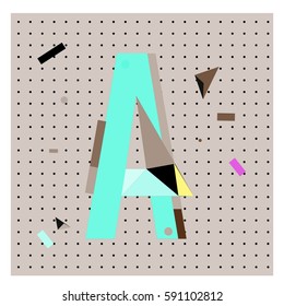 Vector Letter A Memphis style geometrical color outline latin font. Graphical decorative type