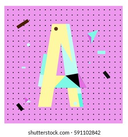 Vector Letter A Memphis style geometrical color outline latin font. Graphical decorative type