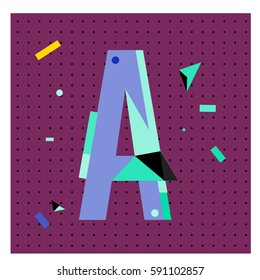 Vector Letter A Memphis style geometrical color outline latin font. Graphical decorative type
