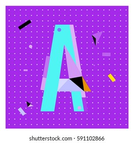 Vector Letter A Memphis style geometrical color outline latin font. Graphical decorative type