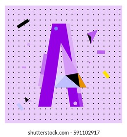 Vector Letter A Memphis style geometrical color outline latin font. Graphical decorative type