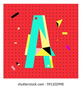 Vector Letter A Memphis style geometrical color outline latin font. Graphical decorative type