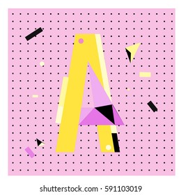 Vector Letter A Memphis style geometrical color outline latin font. Graphical decorative type