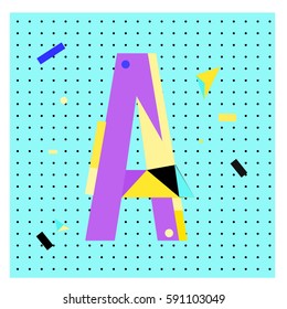 Vector Letter A Memphis style geometrical color outline latin font. Graphical decorative type