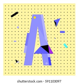 Vector Letter A Memphis style geometrical color outline latin font. Graphical decorative type