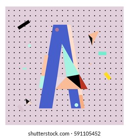 Vector Letter A Memphis style geometrical color outline latin font. Graphical decorative type