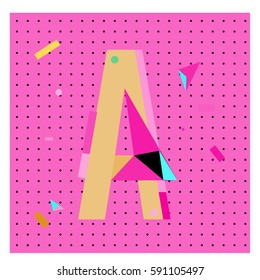 Vector Letter A Memphis style geometrical color outline latin font. Graphical decorative type