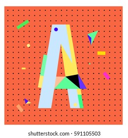 Vector Letter A Memphis style geometrical color outline latin font. Graphical decorative type