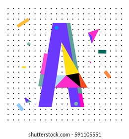 Vector Letter A Memphis style geometrical color outline latin font. Graphical decorative type