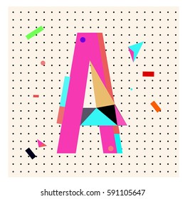 Vector Letter A Memphis style geometrical color outline latin font. Graphical decorative type