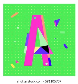 Vector Letter A Memphis style geometrical color outline latin font. Graphical decorative type