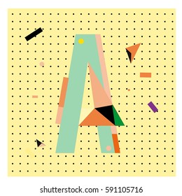 Vector Letter A Memphis style geometrical color outline latin font. Graphical decorative type