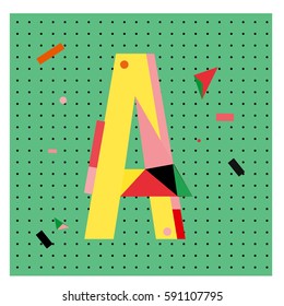 Vector Letter A Memphis style geometrical color outline latin font. Graphical decorative type