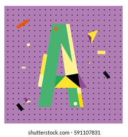 Vector Letter A Memphis style geometrical color outline latin font. Graphical decorative type