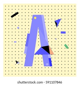 Vector Letter A Memphis style geometrical color outline latin font. Graphical decorative type