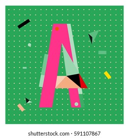 Vector Letter A Memphis style geometrical color outline latin font. Graphical decorative type