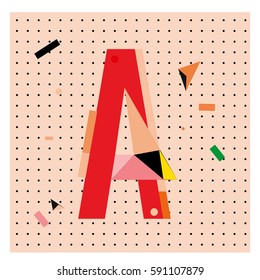 Vector Letter A Memphis style geometrical color outline latin font. Graphical decorative type