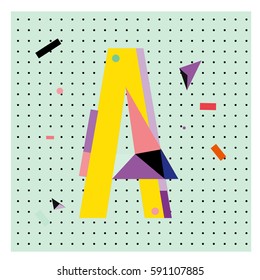Vector Letter A Memphis style geometrical color outline latin font. Graphical decorative type