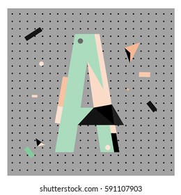 Vector Letter A Memphis style geometrical color outline latin font. Graphical decorative type