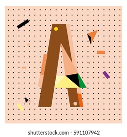 Vector Letter A Memphis style geometrical color outline latin font. Graphical decorative type
