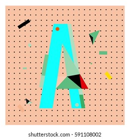 Vector Letter A Memphis style geometrical color outline latin font. Graphical decorative type