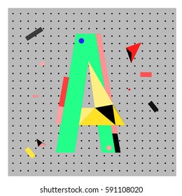 Vector Letter A Memphis style geometrical color outline latin font. Graphical decorative type