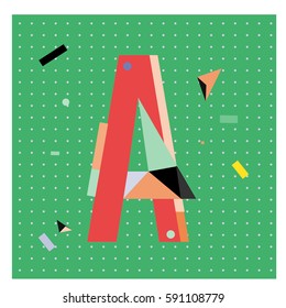 Vector Letter A Memphis style geometrical color outline latin font. Graphical decorative type