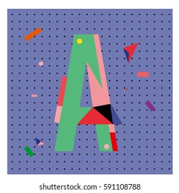 Vector Letter A Memphis style geometrical color outline latin font. Graphical decorative type