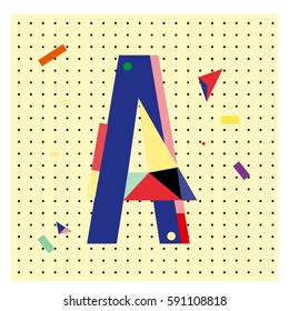 Vector Letter A Memphis style geometrical color outline latin font. Graphical decorative type