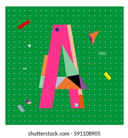 Vector Letter A Memphis style geometrical color outline latin font. Graphical decorative type