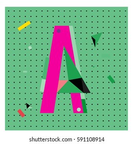 Vector Letter A Memphis style geometrical color outline latin font. Graphical decorative type