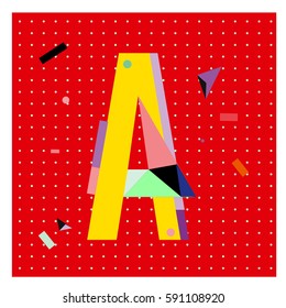 Vector Letter A Memphis style geometrical color outline latin font. Graphical decorative type