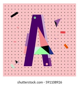 Vector Letter A Memphis style geometrical color outline latin font. Graphical decorative type