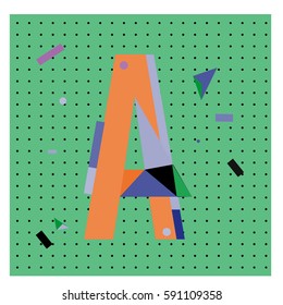 Vector Letter A Memphis style geometrical color outline latin font. Graphical decorative type