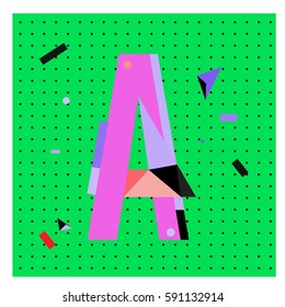 Vector Letter A Memphis style geometrical color outline latin font. Graphical decorative type