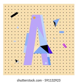 Vector Letter A Memphis style geometrical color outline latin font. Graphical decorative type