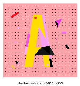 Vector Letter A Memphis style geometrical color outline latin font. Graphical decorative type
