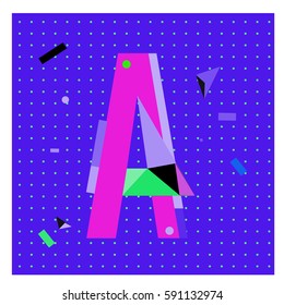 Vector Letter A Memphis style geometrical color outline latin font. Graphical decorative type