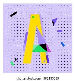 Vector Letter A Memphis style geometrical color outline latin font. Graphical decorative type