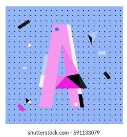 Vector Letter A Memphis style geometrical color outline latin font. Graphical decorative type