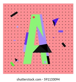 Vector Letter A Memphis style geometrical color outline latin font. Graphical decorative type